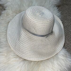 August Hats company straw Hat with silver metallic leather belt large summer